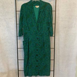 RELOMS Vintage Mandala Paisley Button Down Dress Green Women's Size 20